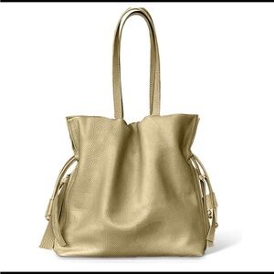 Tote Le Monde Champagne Gold Roma Cinch Soft Pebbled Leather Bag Purse - Nice!